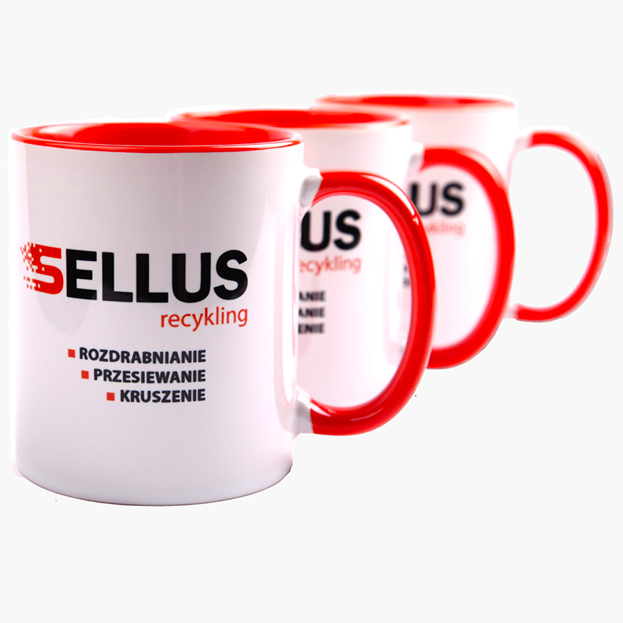Promotional mugs with printing | White with a colored interior and handle