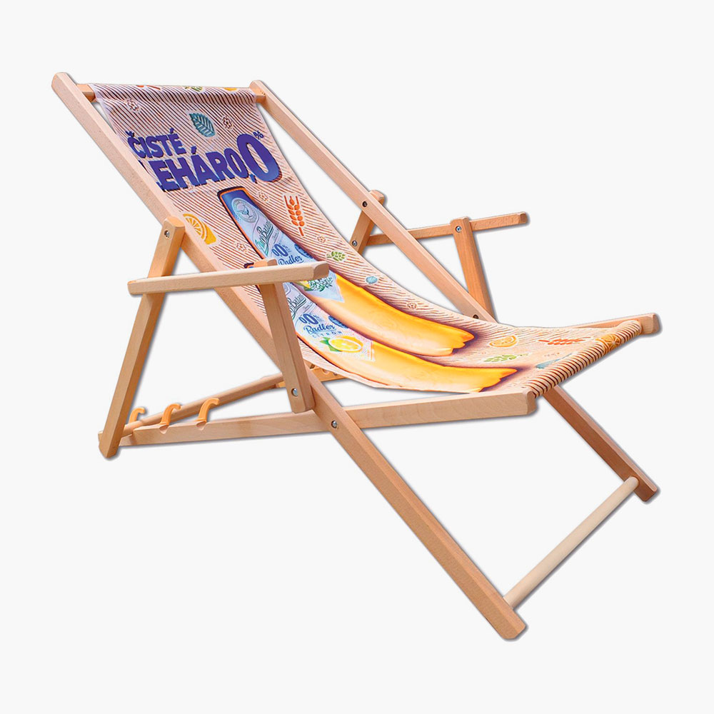 Wooden deckchair, promotional deckchair with armrest
